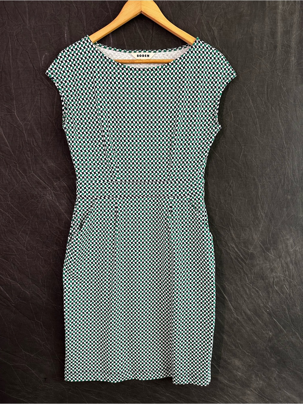Boden Green Geometric Print Jersey Sheath Dress US 6R UK 10R